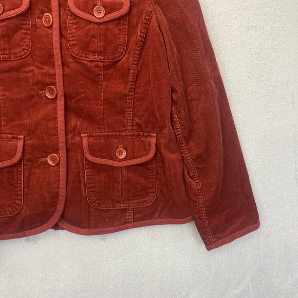LL Bean Corduroy Jacket Womens Medium Petite PM Pockets Button Up Red Fall - Picture 7 of 16